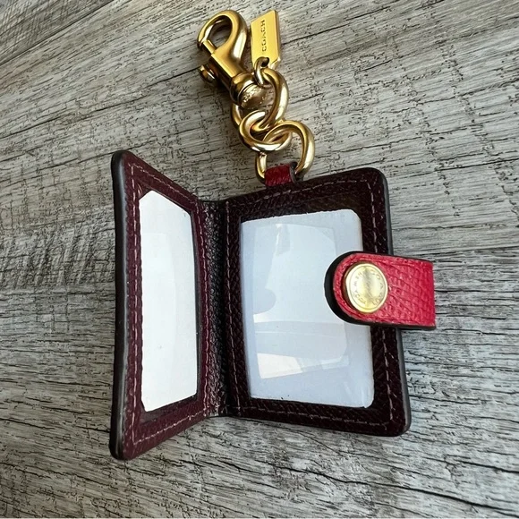 Coach Red Leather Photo Album Bag Charm with Gold Accents Key Charm